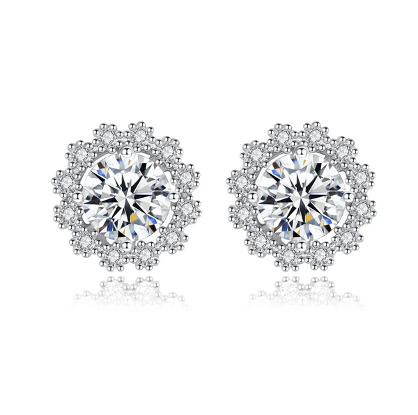Platonic 1 ct Frosted Halo Moissanite Stud Earrings