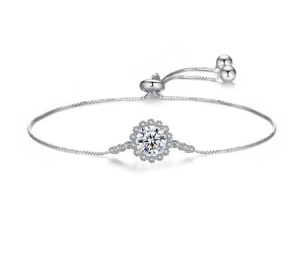 Platonic 1 ct Flower Pattern 925 Sterling Silver Adjustable Round Moissanite Bracelet