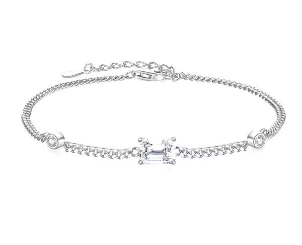 Platonic 1 ct Emerald Cut Bling Woman Adjustable Link Moissanite Bracelet