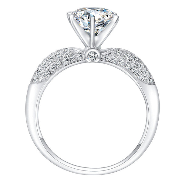 Solitaire Round Moissanite Five Rows Pave Engagement Ring