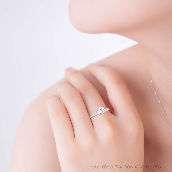 Solitaire Round Moissanite Five Rows Pave Engagement Ring