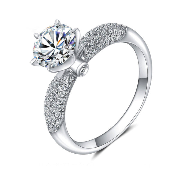 Solitaire Round Moissanite Five Rows Pave Engagement Ring