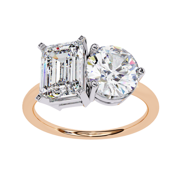 Platonic Radiant and Round solitaire toi et moi ring