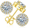 Platonic 18 K Gold Plated Round Halo Moissanite Stud Earrings; 1 - 6 ct / pair