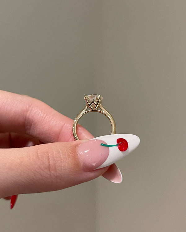 Platonic Brilliant Round Moissanite 4-Prong W Basket Solitaire Cathedral Engagement Ring