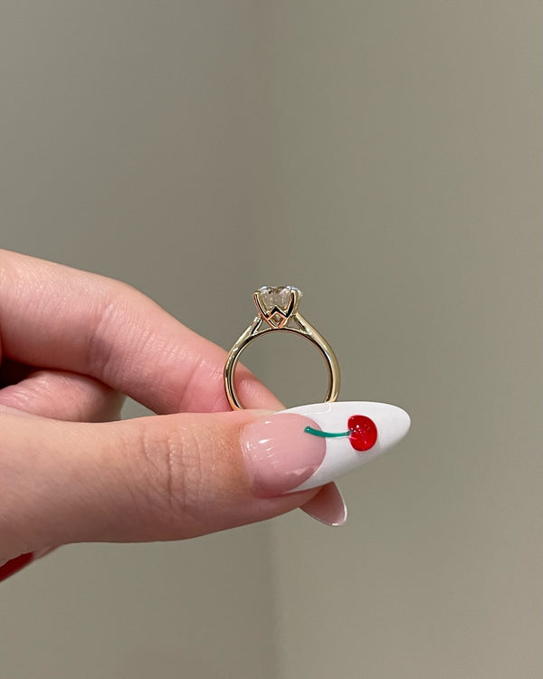 Platonic Brilliant Round Moissanite 4-Prong W Basket Solitaire Cathedral Engagement Ring